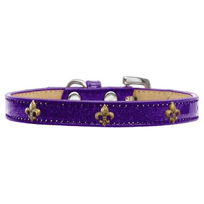 Bronze Fleur De Lis Widget Dog Collar Purple Ice Cream Size 10
