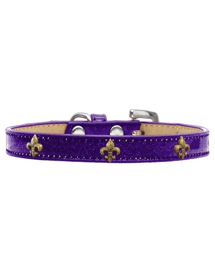 Bronze Fleur De Lis Widget Dog Collar Purple Ice Cream Size 10