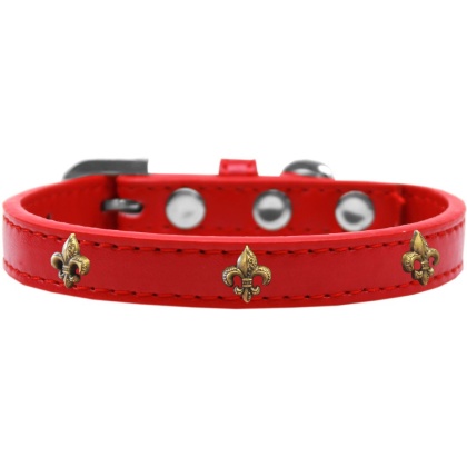 Bronze Fleur De Lis Widget Dog Collar Red Size 10