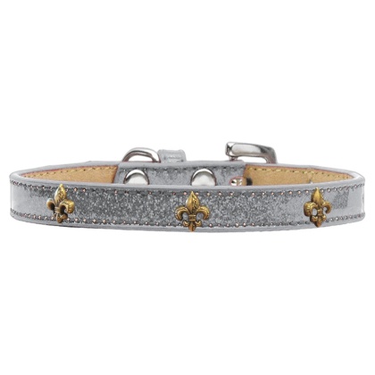 Bronze Fleur De Lis Widget Dog Collar Silver Ice Cream Size 10