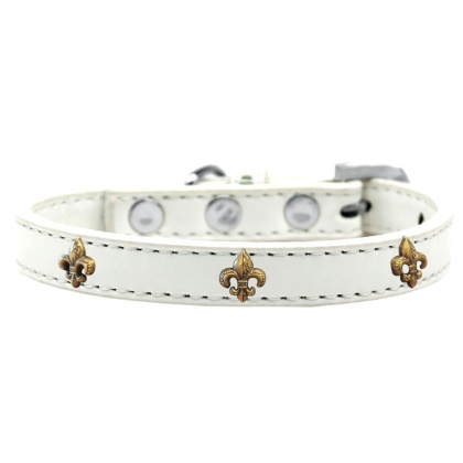 Bronze Fleur De Lis Widget Dog Collar White Size 10