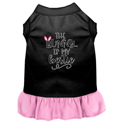 Bunny is my Bestie Screen Print Dog Dress Black with Light Pink Lg