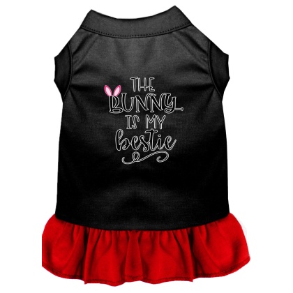 Bunny is my Bestie Screen Print Dog Dress Black with Red Lg