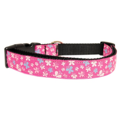 Butterfly Nylon Ribbon Collar Pink Large