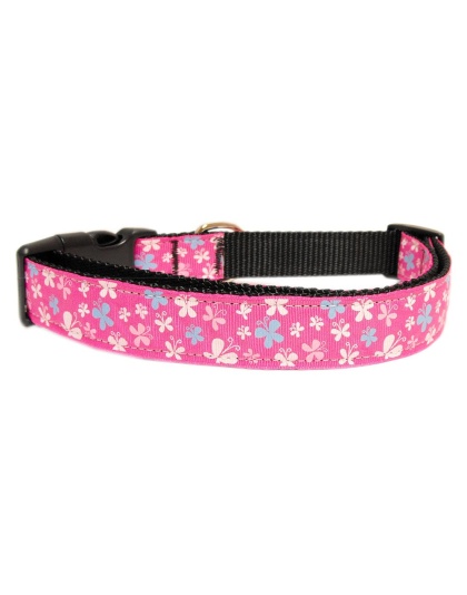 Butterfly Nylon Ribbon Collar Pink Large