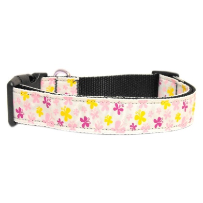 Butterfly Nylon Ribbon Collar White Large