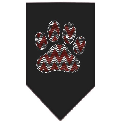 Candy Cane Chevron Paw Rhinestone Bandana Black Large