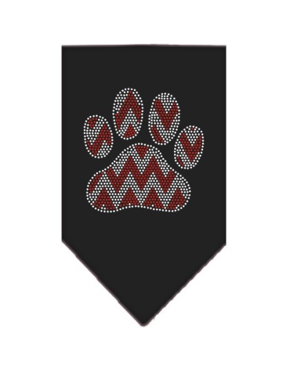 Candy Cane Chevron Paw Rhinestone Bandana Black Large