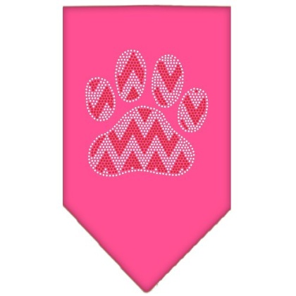 Candy Cane Chevron Paw Rhinestone Bandana Bright Pink Large