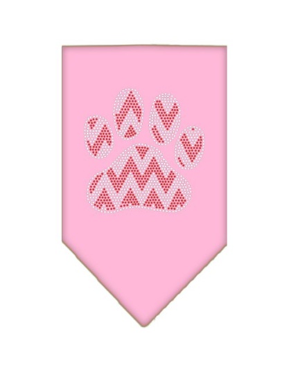 Candy Cane Chevron Paw Rhinestone Bandana Light Pink Large