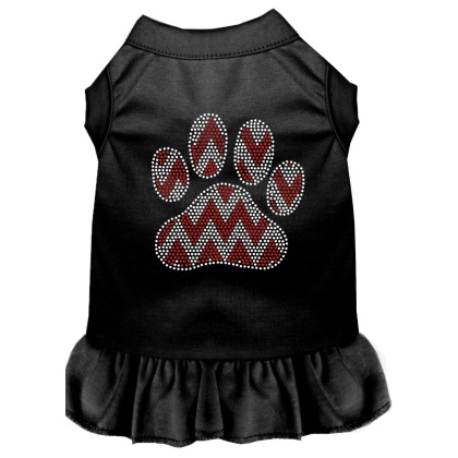 Candy Cane Chevron Paw Rhinestone Dog Dress Black 4X