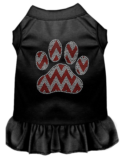 Candy Cane Chevron Paw Rhinestone Dog Dress Black 4X