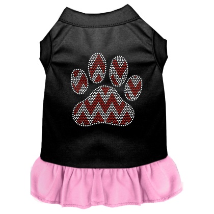 Candy Cane Chevron Paw Rhinestone Dog Dress Black with Light Pink Lg