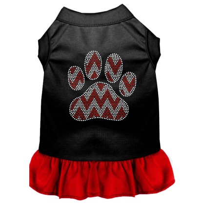 Candy Cane Chevron Paw Rhinestone Dog Dress Black with Red Lg