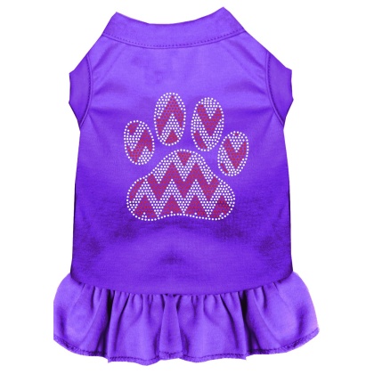 Candy Cane Chevron Paw Rhinestone Dog Dress Purple 4X