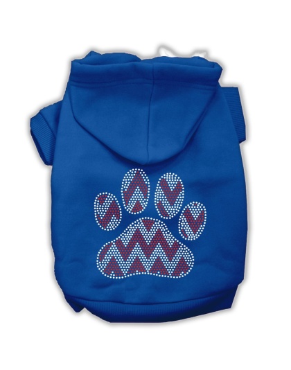 Candy Cane Chevron Paw Rhinestone Dog Hoodie Blue L