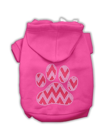 Candy Cane Chevron Paw Rhinestone Dog Hoodie Bright Pink L