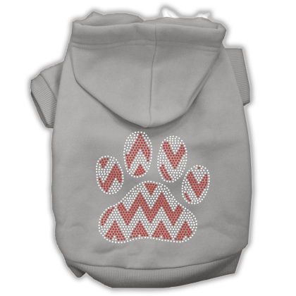 Candy Cane Chevron Paw Rhinestone Dog Hoodie Grey L