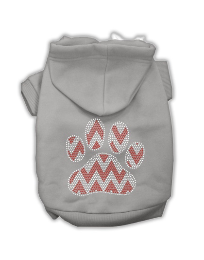 Candy Cane Chevron Paw Rhinestone Dog Hoodie Grey L