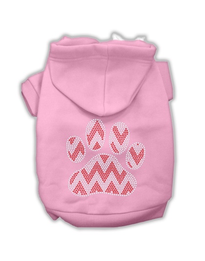 Candy Cane Chevron Paw Rhinestone Dog Hoodie Light Pink L