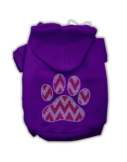 Candy Cane Chevron Paw Rhinestone Dog Hoodie Purple L