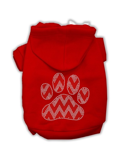 Candy Cane Chevron Paw Rhinestone Dog Hoodie Red L