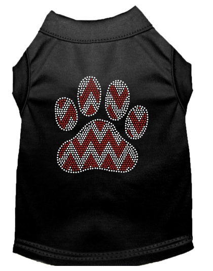 Candy Cane Chevron Paw Rhinestone Dog Shirt Black Lg