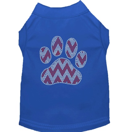 Candy Cane Chevron Paw Rhinestone Dog Shirt Blue Lg