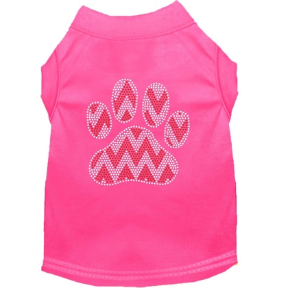 Candy Cane Chevron Paw Rhinestone Dog Shirt Bright Pink Lg