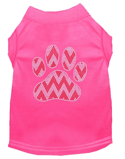 Candy Cane Chevron Paw Rhinestone Dog Shirt Bright Pink Lg