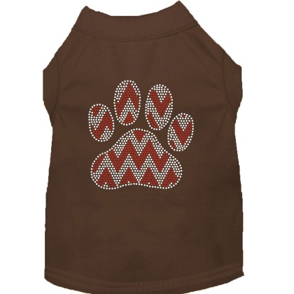 Candy Cane Chevron Paw Rhinestone Dog Shirt Brown Lg