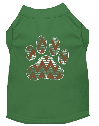 Candy Cane Chevron Paw Rhinestone Dog Shirt Green Lg