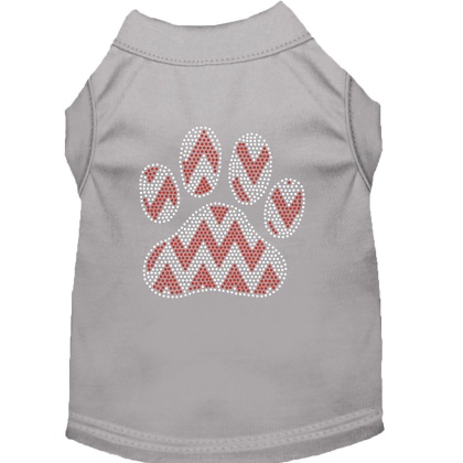 Candy Cane Chevron Paw Rhinestone Dog Shirt Grey Lg