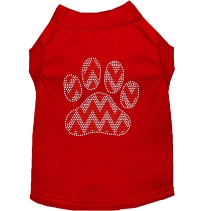 Candy Cane Chevron Paw Rhinestone Dog Shirt Red Lg