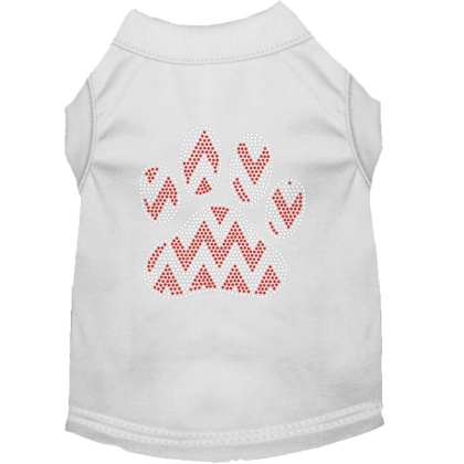 Candy Cane Chevron Paw Rhinestone Dog Shirt White Lg