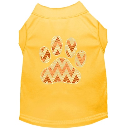 Candy Cane Chevron Paw Rhinestone Dog Shirt Yellow Lg