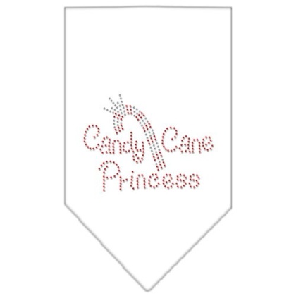 Candy Cane Princess Rhinestone Bandana White Large