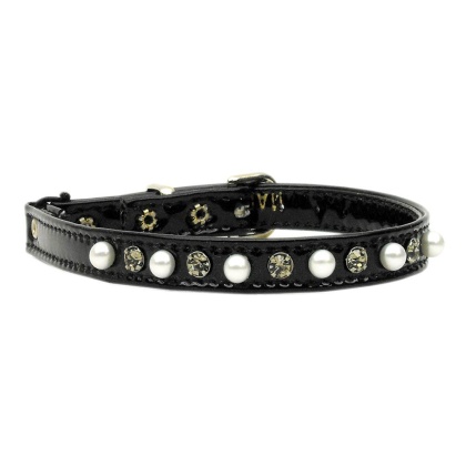 Cat Safety w/ Band Patent Pearl and Crystals Black 10