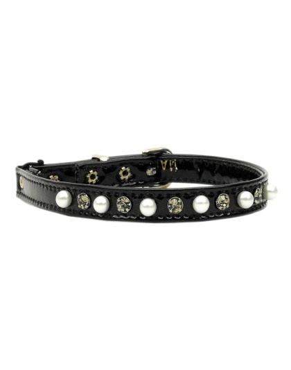 Cat Safety w/ Band Patent Pearl and Crystals Black 10