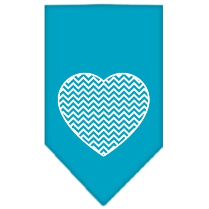 Chevron Heart Screen Print Bandana Turquoise Large