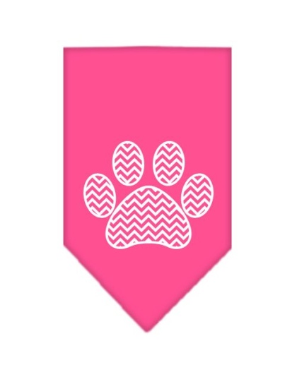 Chevron Paw Screen Print Bandana Bright Pink Large