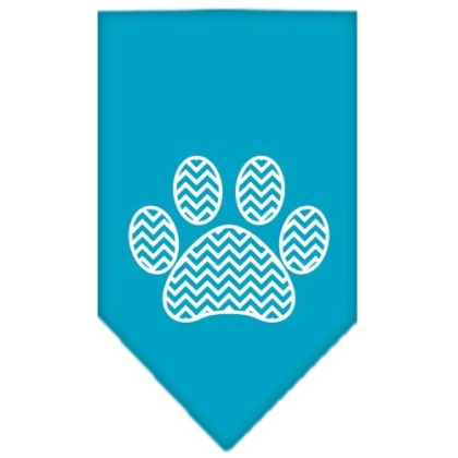 Chevron Paw Screen Print Bandana Turquoise Large