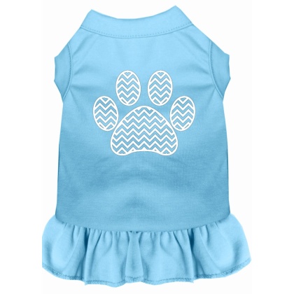 Chevron Paw Screen Print Dress Baby Blue 4X (22)