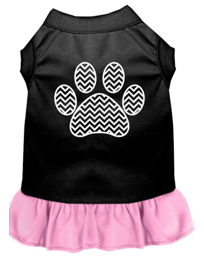 Chevron Paw Screen Print Dress Black with Light Pink Lg