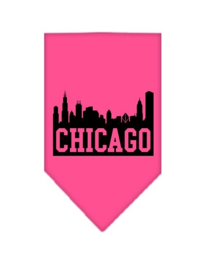 Chicago Skyline Screen Print Bandana Bright Pink Large