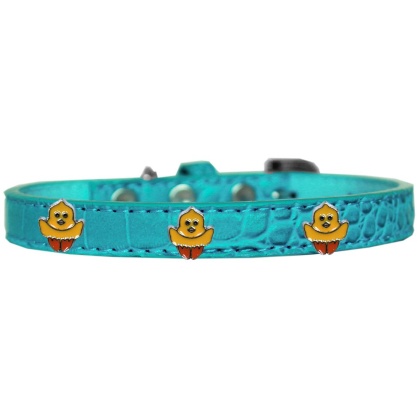 Chickadee Widget Croc Dog Collar Turquoise Size 10