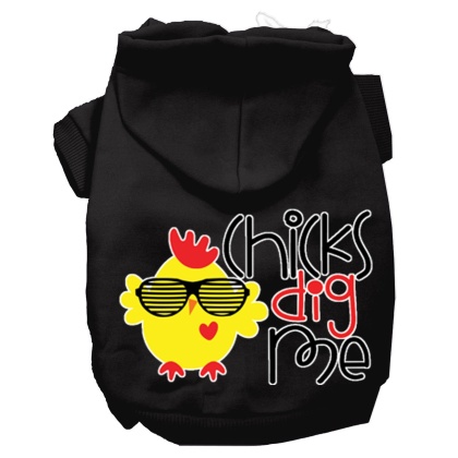 Chicks Dig Me Screen Print Dog Hoodie Black L