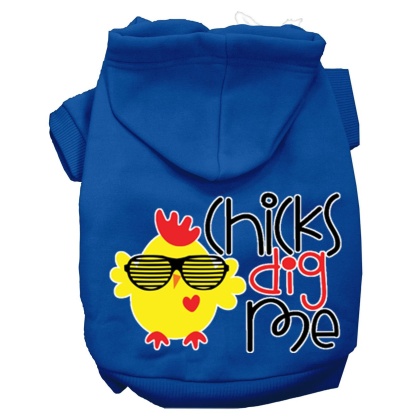 Chicks Dig Me Screen Print Dog Hoodie Blue L