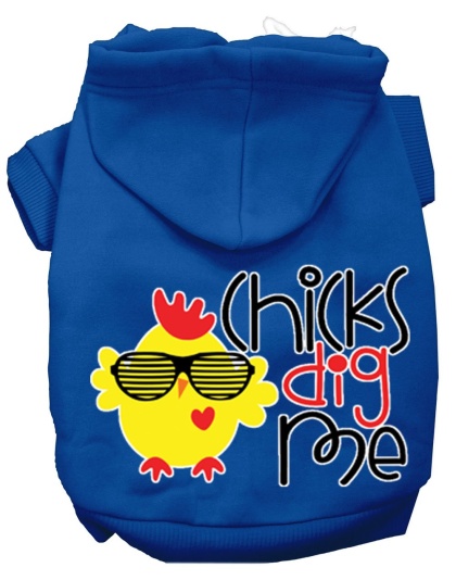 Chicks Dig Me Screen Print Dog Hoodie Blue L