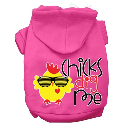 Chicks Dig Me Screen Print Dog Hoodie Bright Pink L